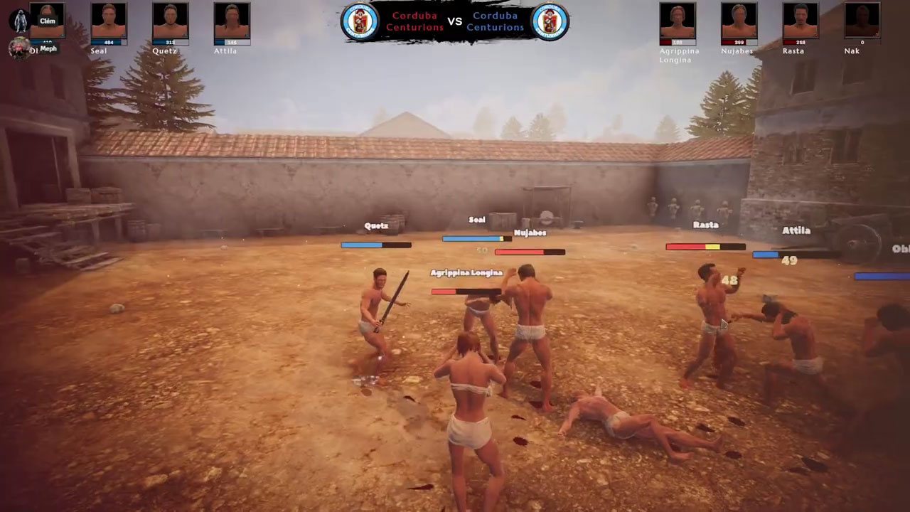 Gladiateurs à l'entraînement dans leur Ludus