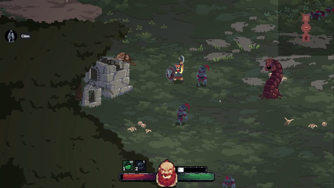 Phase de hack and slash dans Monster Cuisine contre des armures et un ver géant sortant du sol