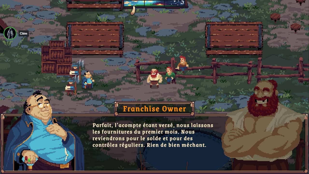 Le propriétaire des lieux briefe le joueur au début de Monster Cuisine