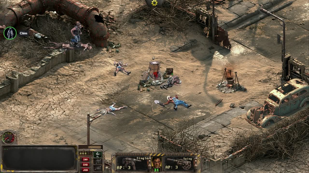 Rad New World - Caravane attaquée par des ghoules, quatre cadavres au sol dans le wasteland