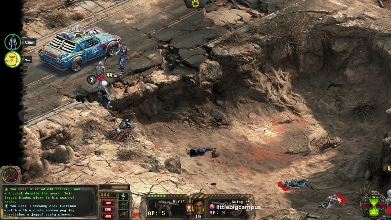 Rad New World - Combat tour par tour contre quatre ennemis dans le wasteland