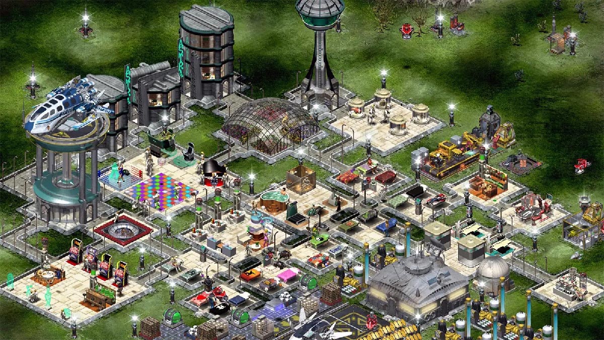 Space Colony tourist shuttle arriving at base with slot machines, dance floor and bar all ready