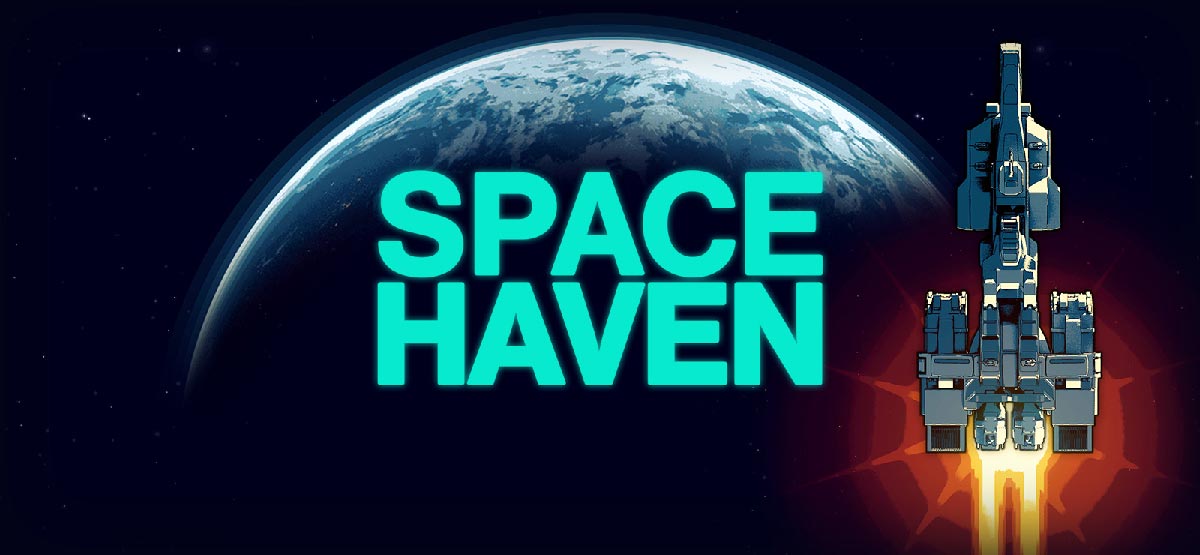 Space Haven key art, top-down view of the player's spaceship in pixel art style
