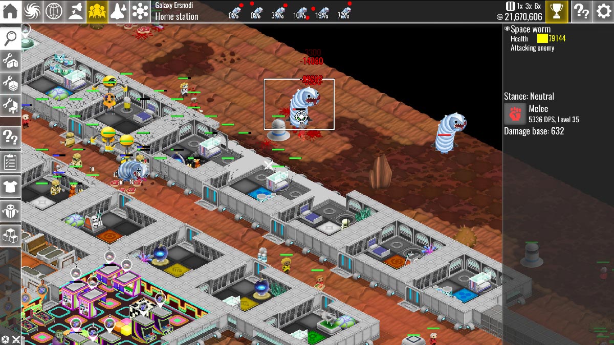 The Spatials Galactology base under attack by giant worms, player defending