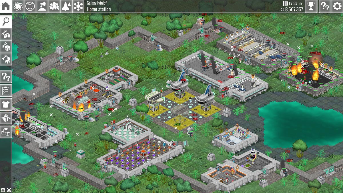 Established The Spatials Galactology base with 4 landing pads under alien attack with buildings on fire