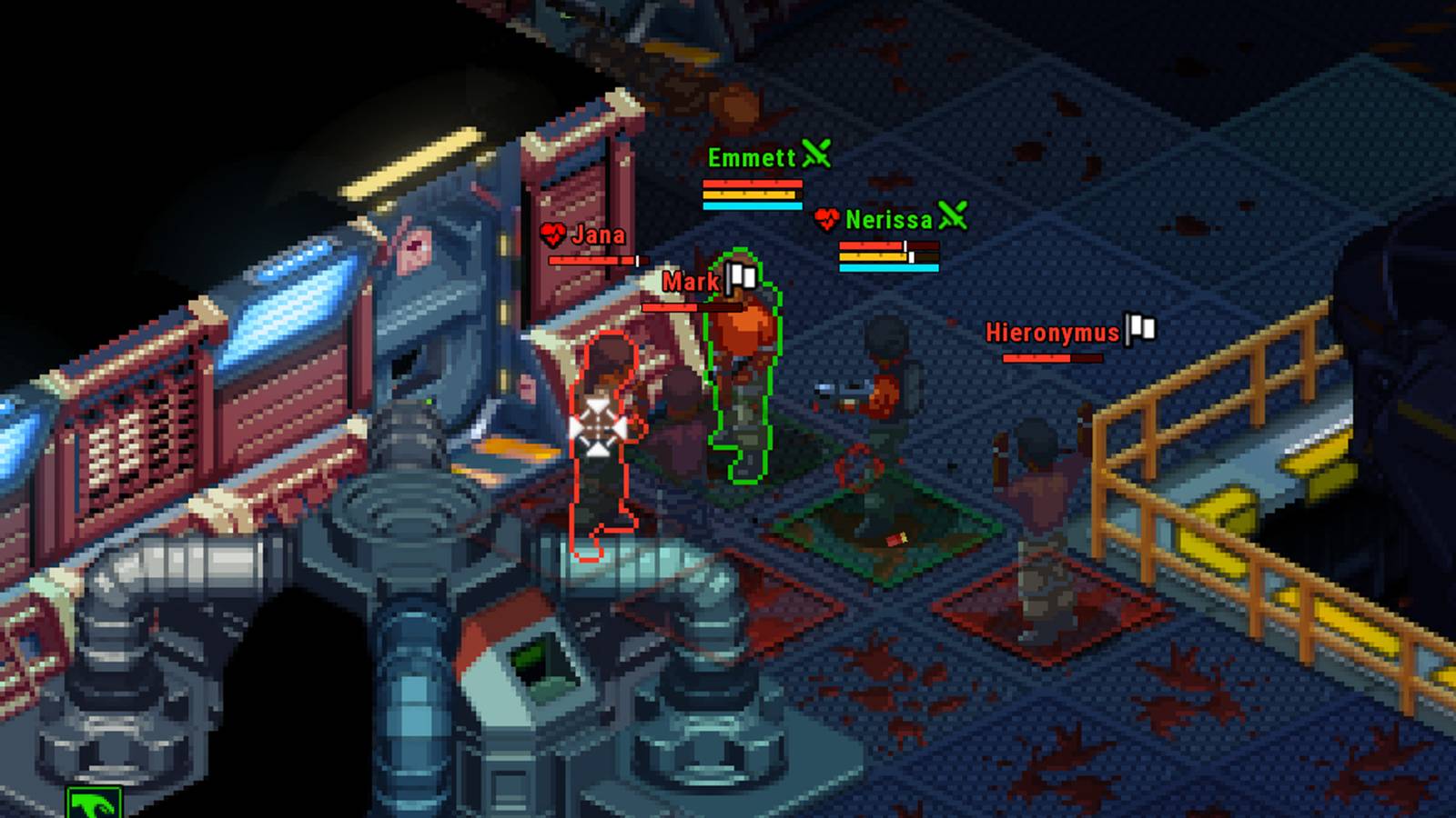 Combat au corps à corps contre des pirates dans Space Haven, couloirs du vaisseau