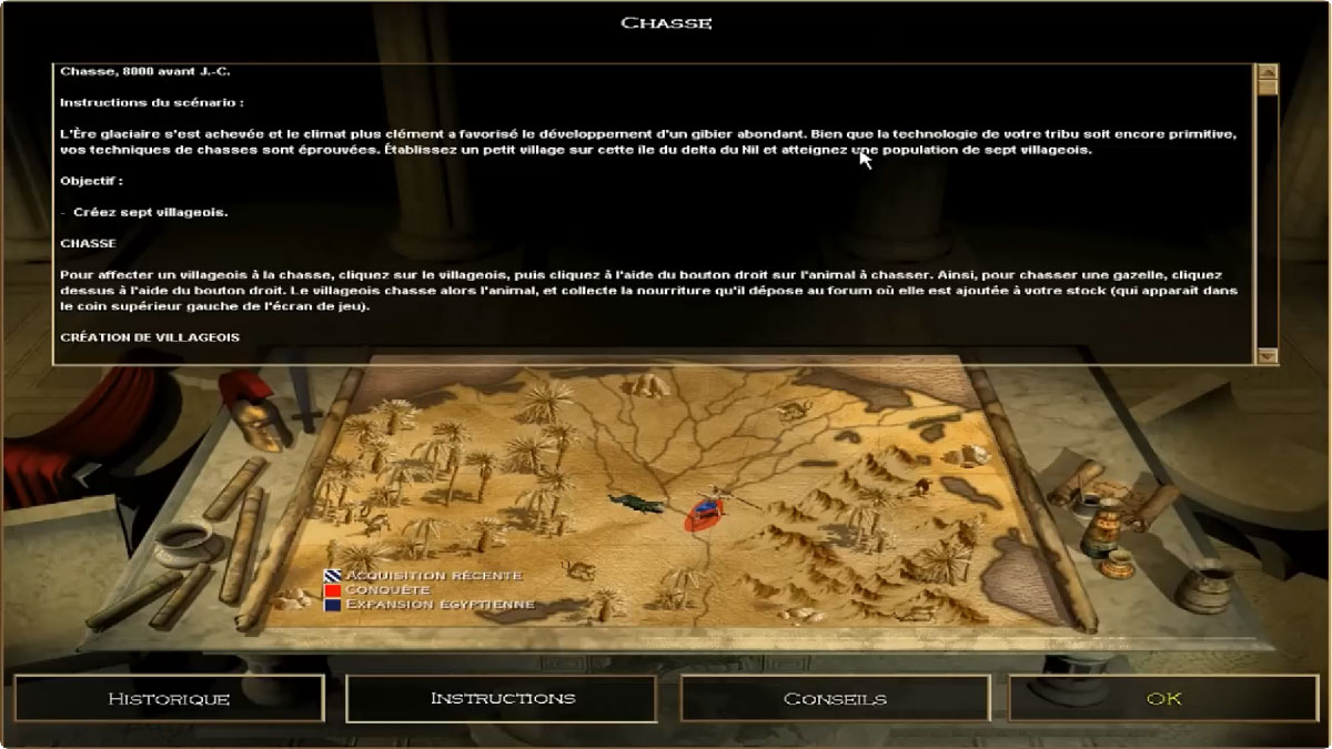 Écran de briefing avec cartes et instructions détaillées