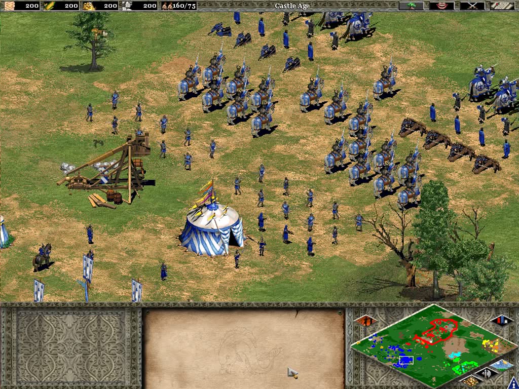 Age of Empires 2 original, army in combat formation around the general's tent, ready to attack