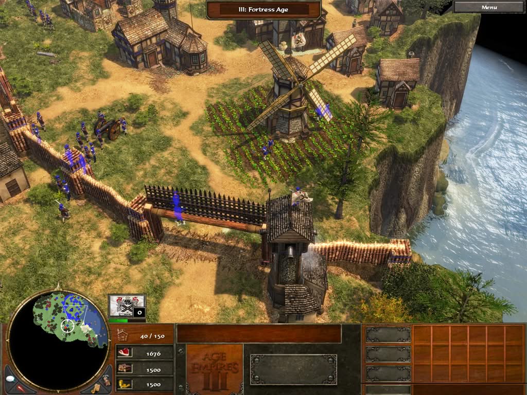 Age of Empires 3 original, peaceful village on top of a cliff with the entrance gate wide open