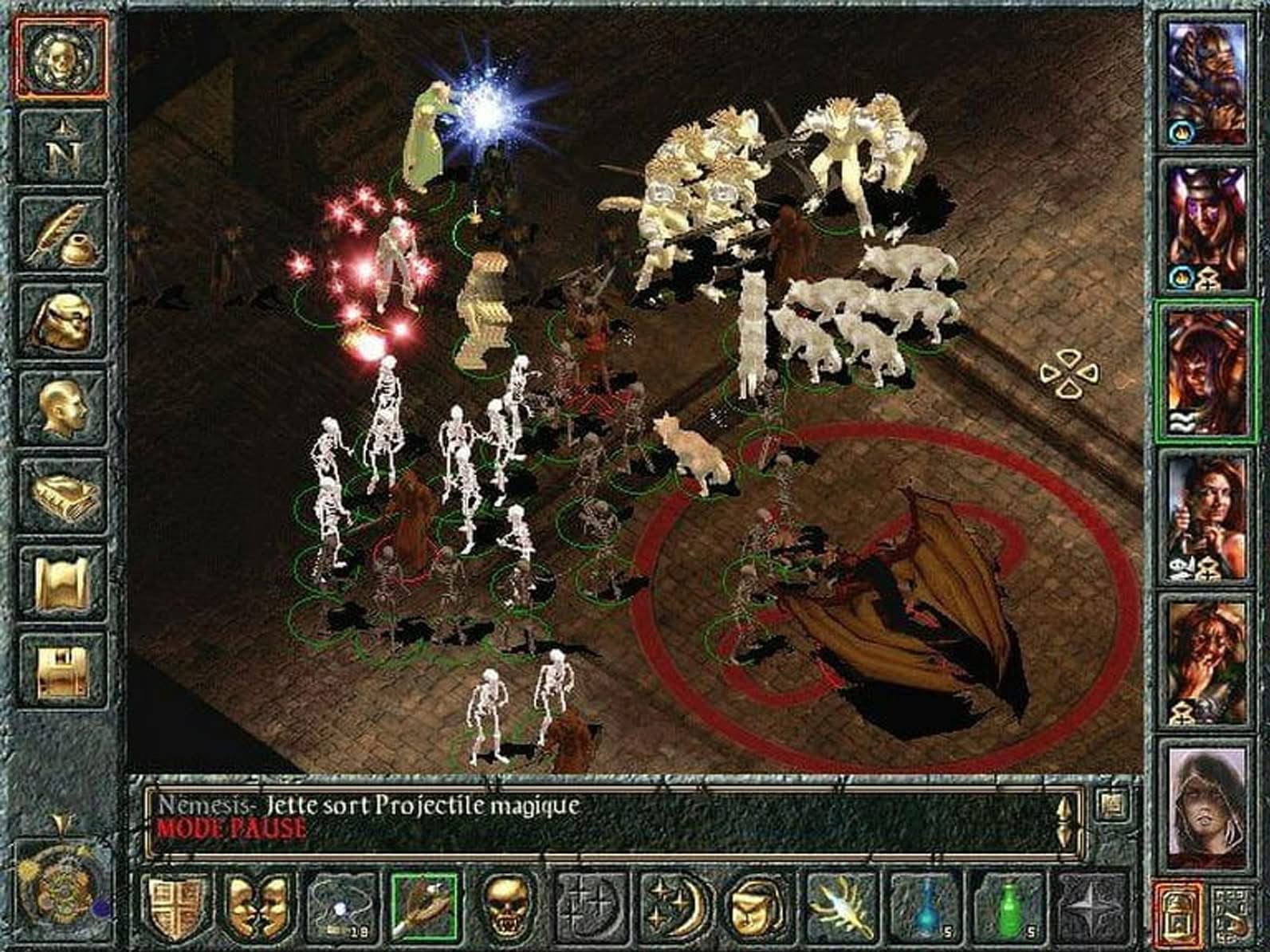 Combat in Baldur's Gate 1 with animal summons, skeletons, gnolls and magic missiles