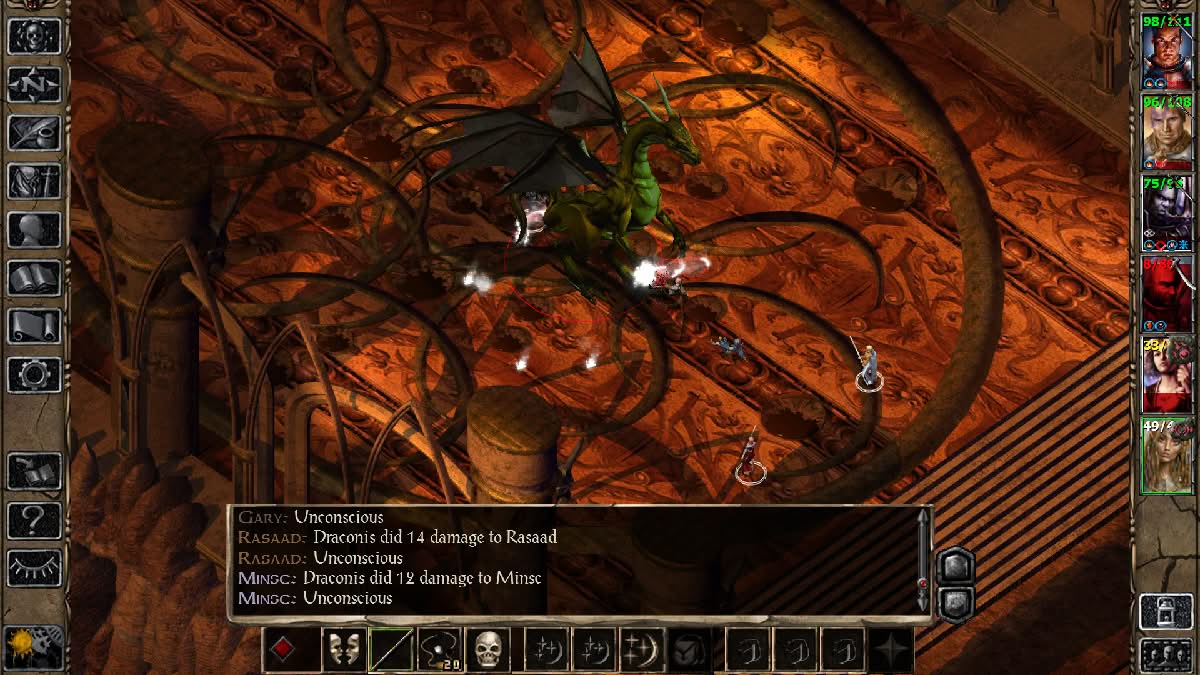 Combat against the green dragon Draconis in Baldur's Gate 2 Enhanced Edition