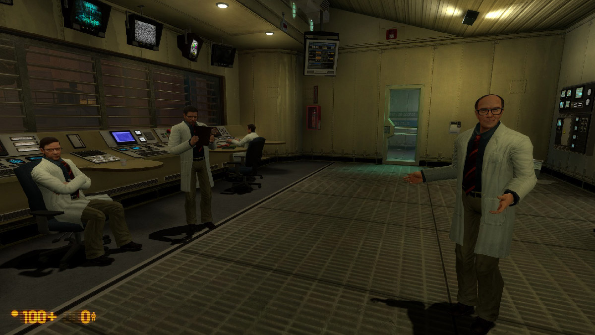 Black Mesa, scientists in the corridors of the underground research facility