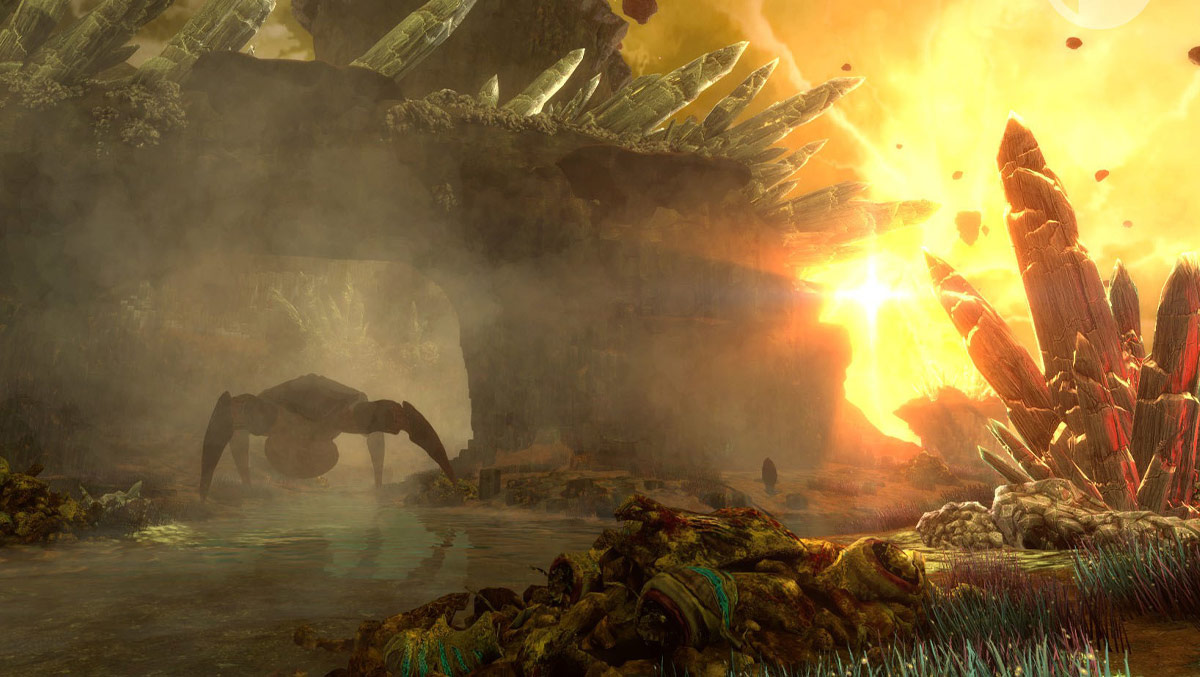 Black Mesa, the Gonarch on Xen with giant crystals in the background