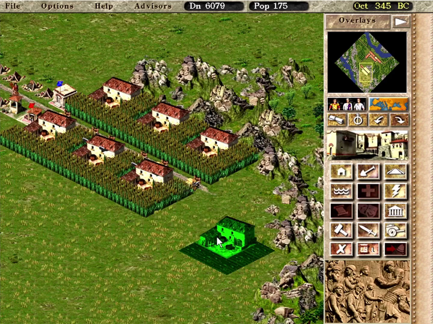 Les fermes d'une cité dans Caesar III, source de nourriture indispensable à la survie de la population