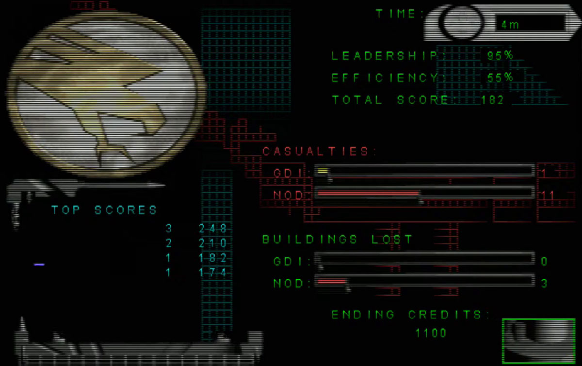 Écran des scores de fin de mission dans Command & Conquer
