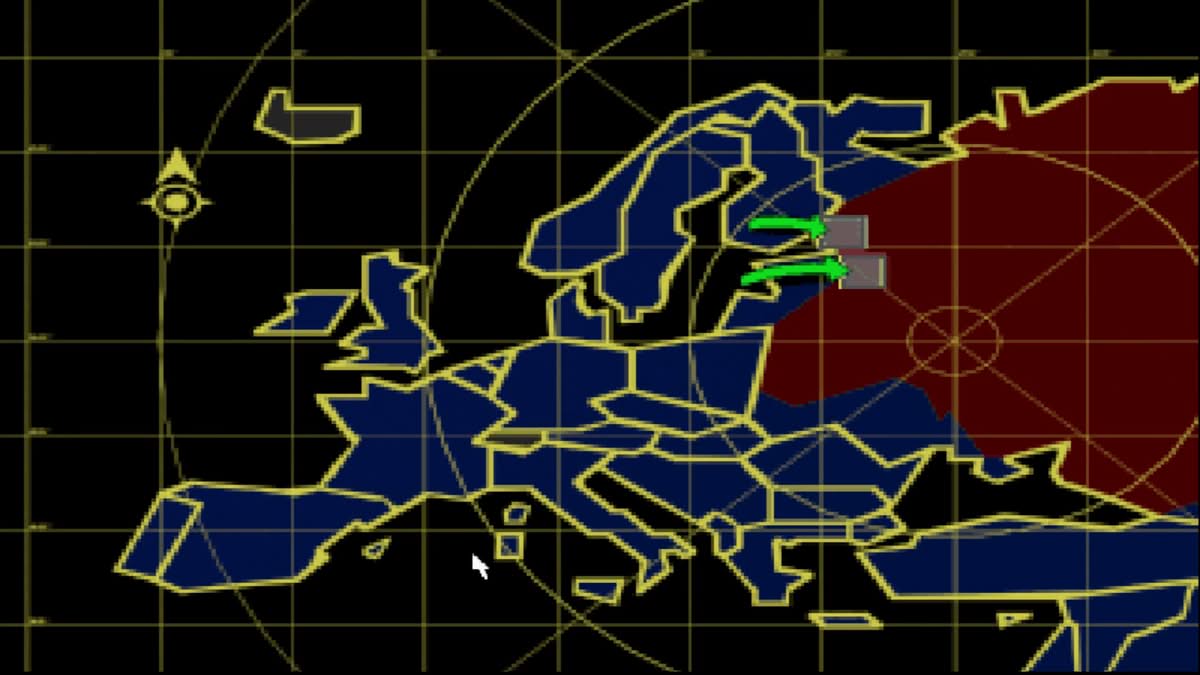 Carte de l'Europe avec bloc occidental en bleu et URSS en rouge dans Red Alert
