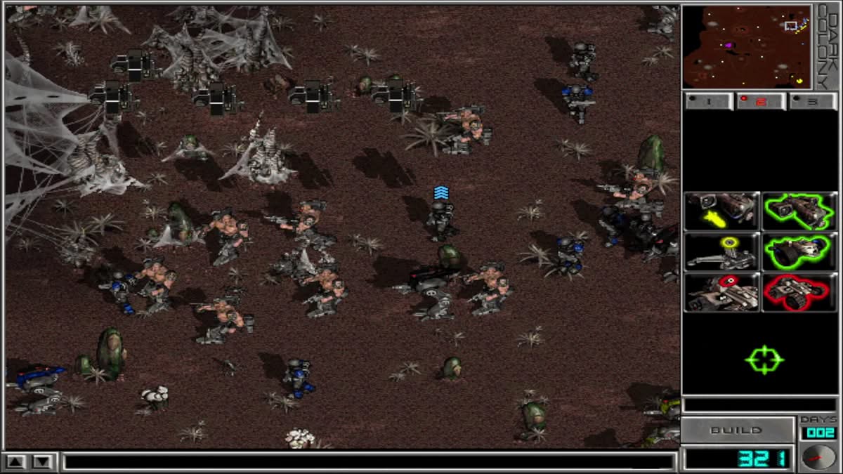 Immense armée humaine traversant la carte de Dark Colony