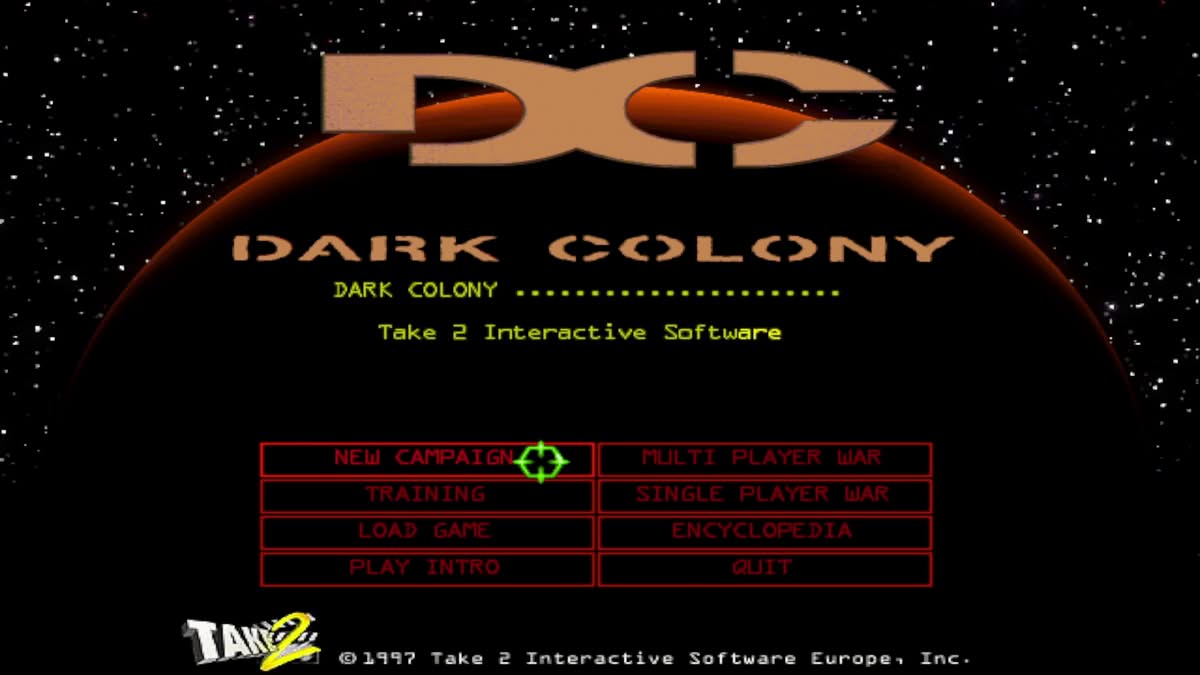 Écran-titre du jeu Dark Colony sorti en 1997 sur PC
