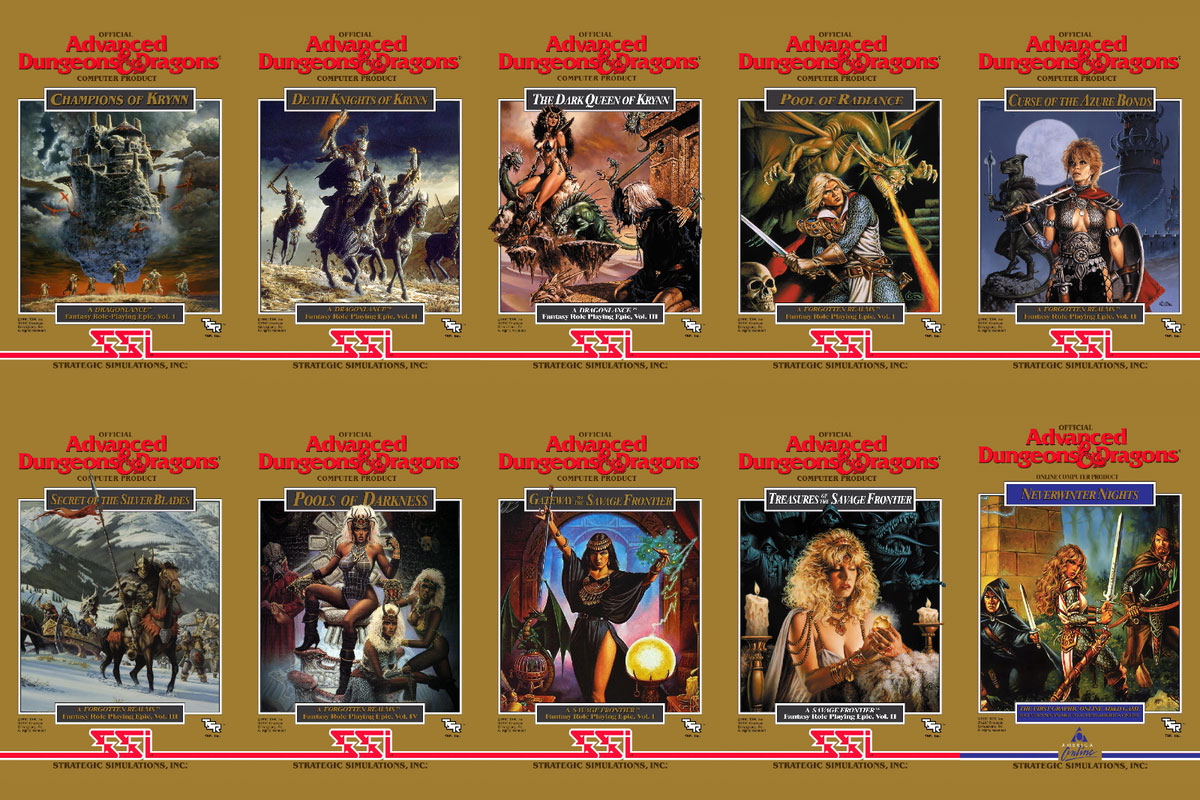 Collection de jeux Gold Box Donjons et Dragons développés par SSI