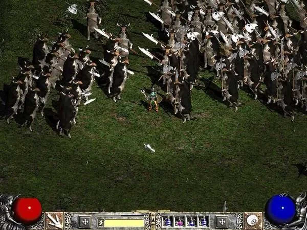 Diablo II original, une Sorcière dans le niveau secret des vaches