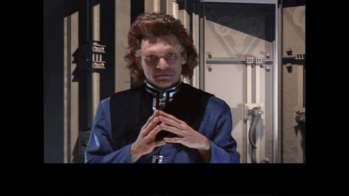 Séquence FMV Dune 2000 avec un Mentat aux sourcils démesurés, dans le style visuel du film David Lynch 1984