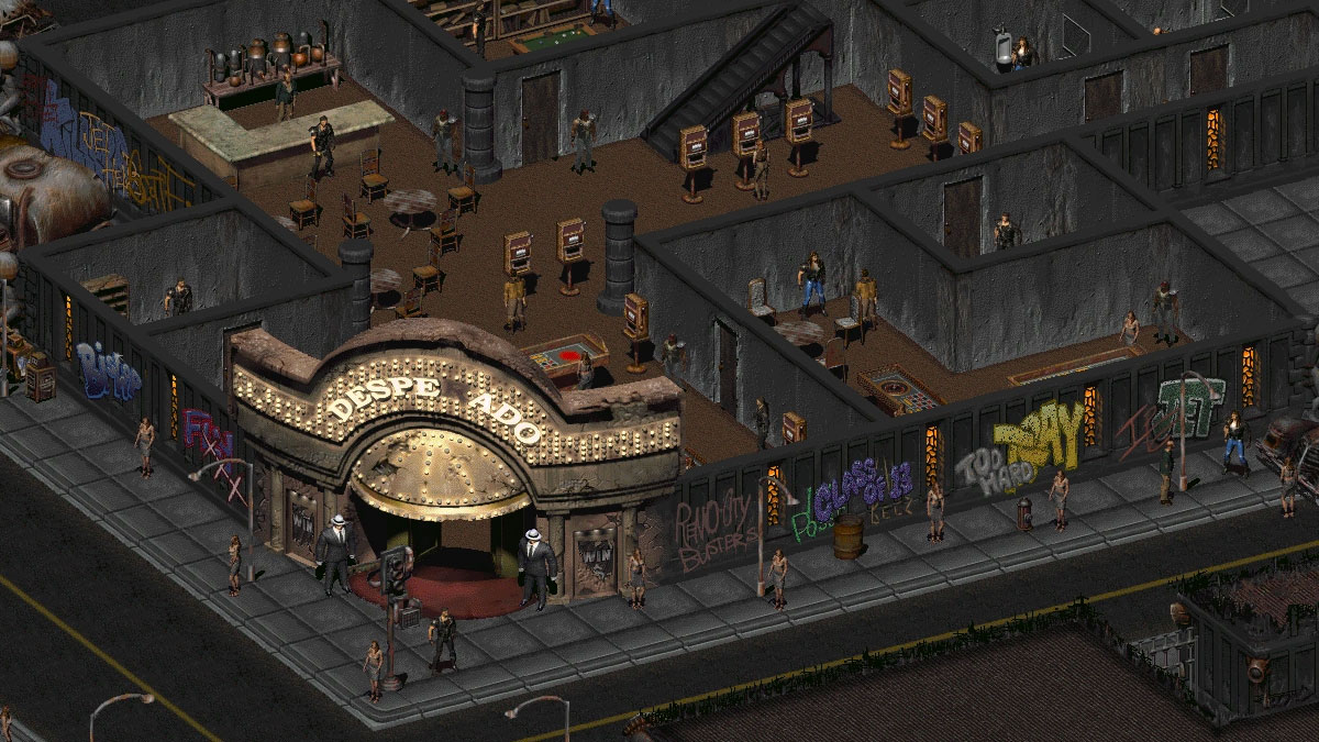 L'entrée du casino Desperado avec ses deux goons qui gardent la porte dans Fallout 2