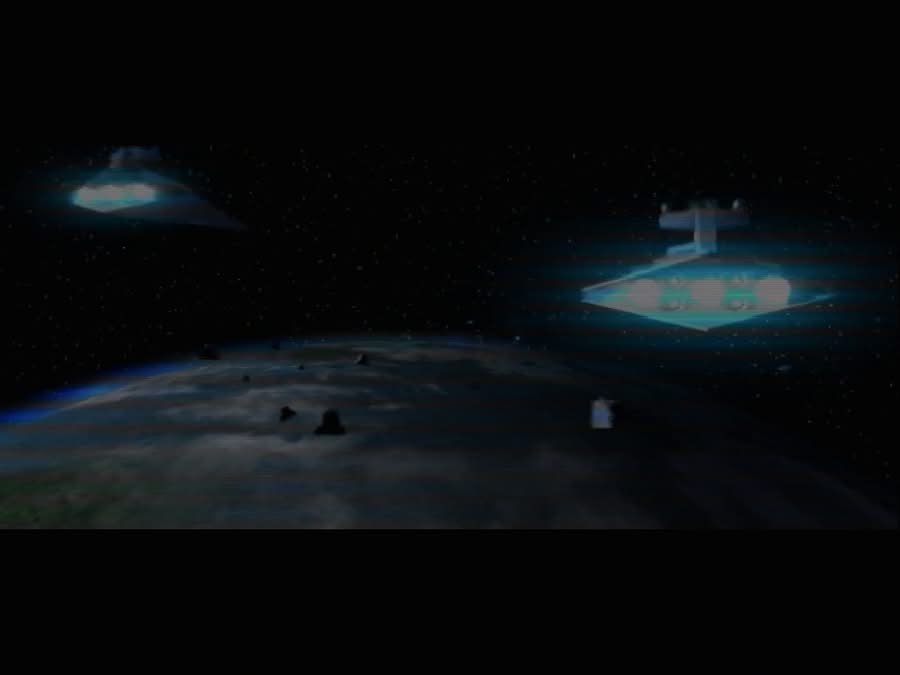 Cinématique d'introduction avec des Destroyers Stellaires impériaux se dirigeant vers une planète