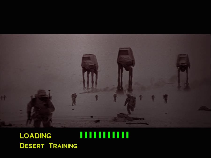 Écran de chargement de Star Wars Force Commander avec des TB-TT impériaux avançant sur Hoth