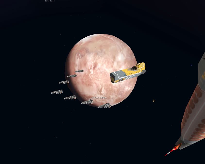 Petite flotte de vaisseaux Homeworld en ordre de bataille dans l'espace