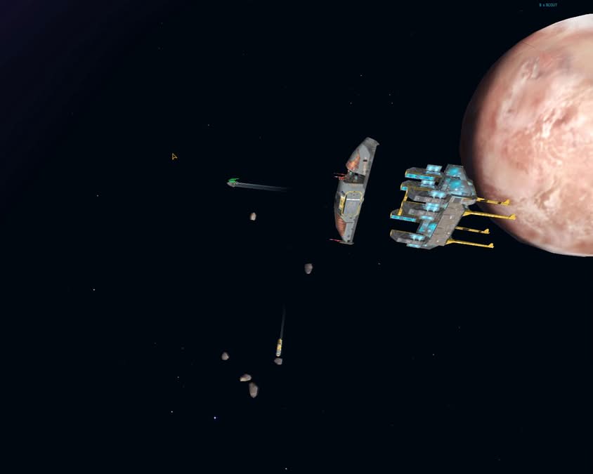 Vaisseau Mère de Homeworld à son port d'attache avec une planète en background