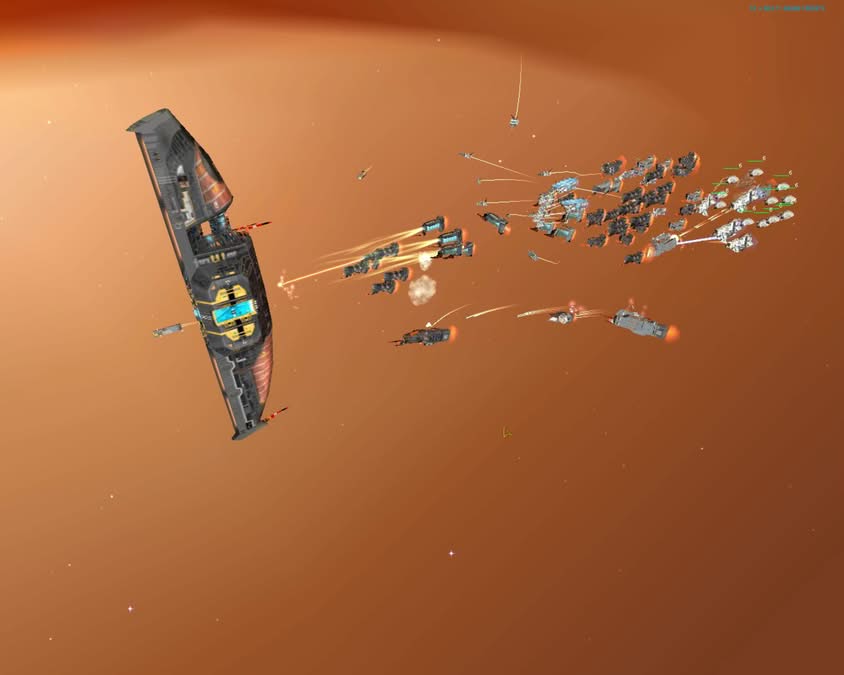 Grande flotte ennemie attaquant le Vaisseau Mère dans Homeworld 1999