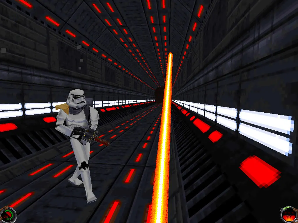 Stormtrooper in an Imperial base corridor