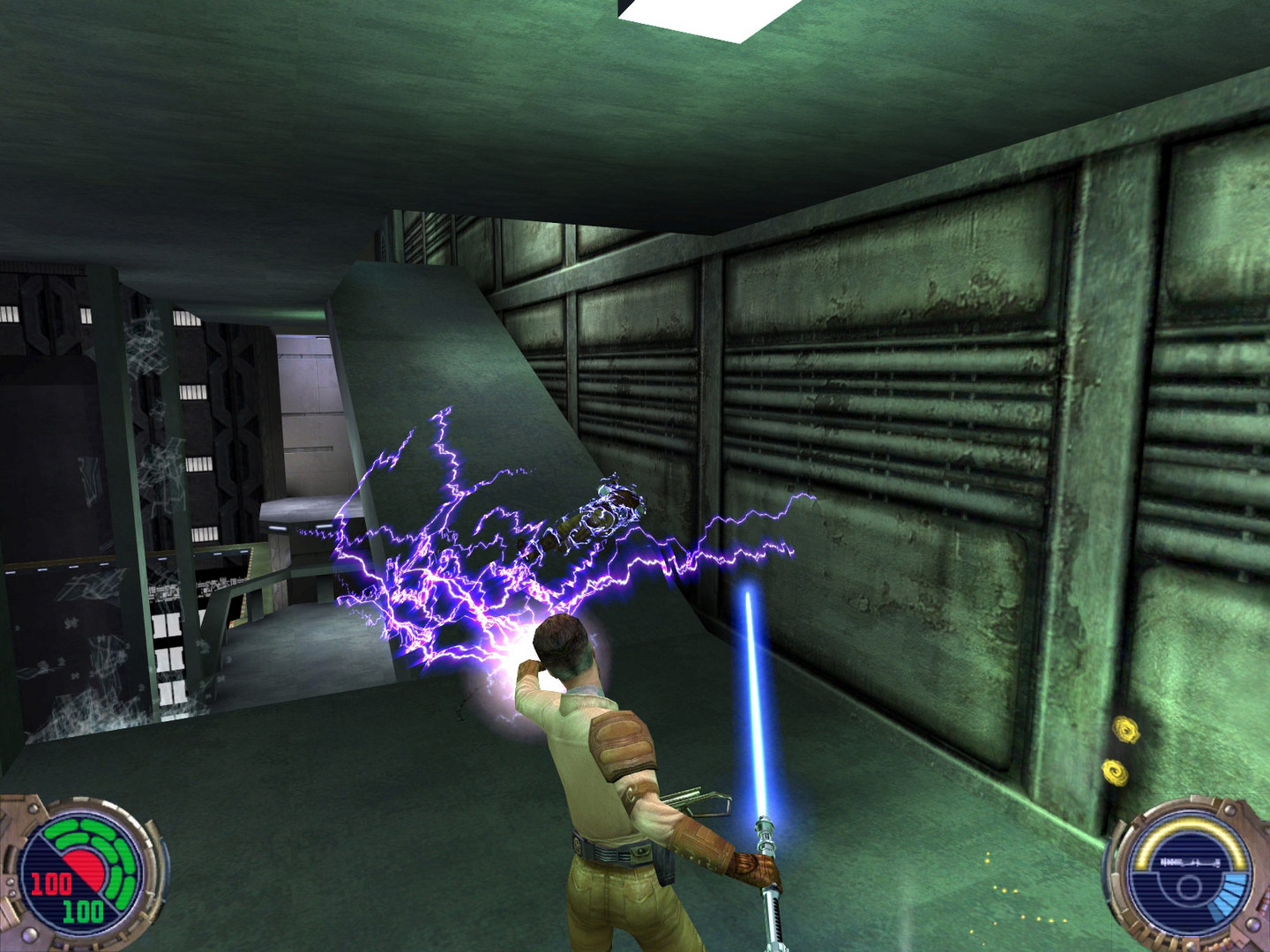 Kyle Katarn using Force Lightning in Star Wars Jedi Knight II Jedi Outcast - dark side power