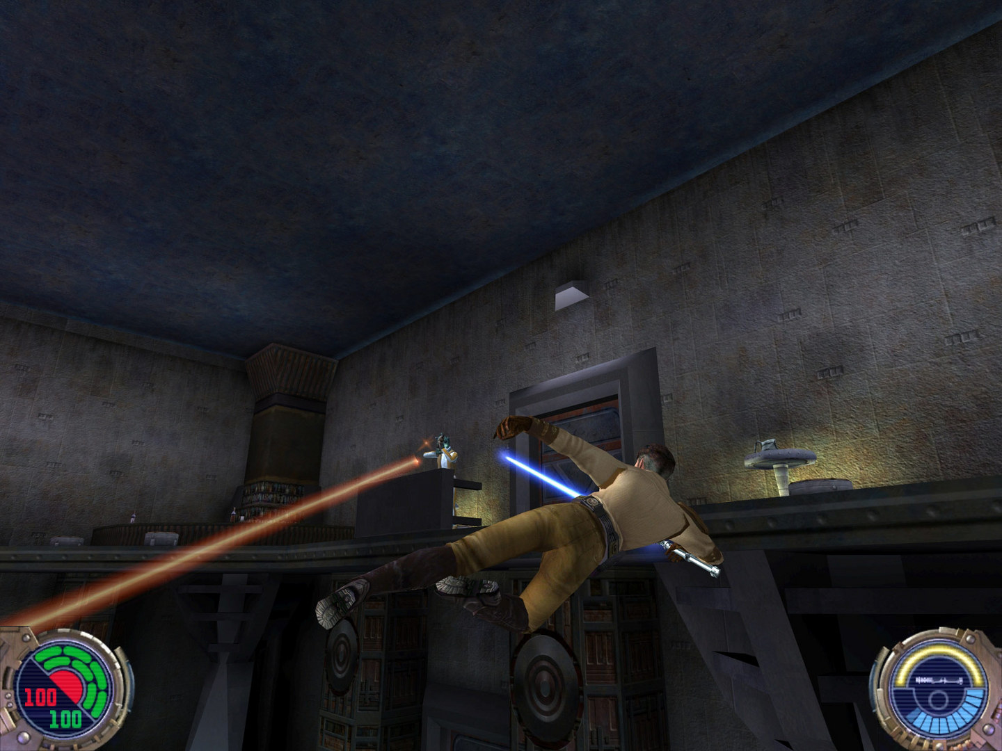 Kyle Katarn against a Rodian sniper in Nar Shaddaa - Star Wars Jedi Knight II Jedi Outcast