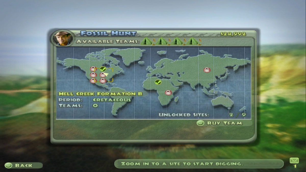 Carte mondiale des sites de fouille dans Jurassic Park Operation Genesis