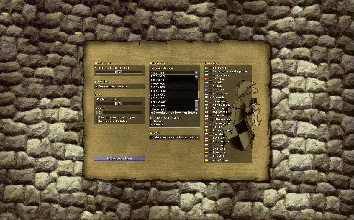 Écran de sélection de résolution du KaM Remake, jusqu'à 2560x1440