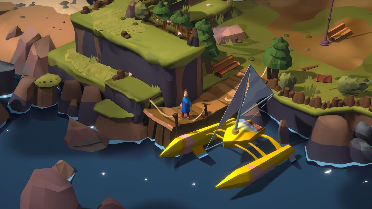 Little Big Adventure Twinsen's Quest, Twinsen standing in front of his magnificent yellow catamaran