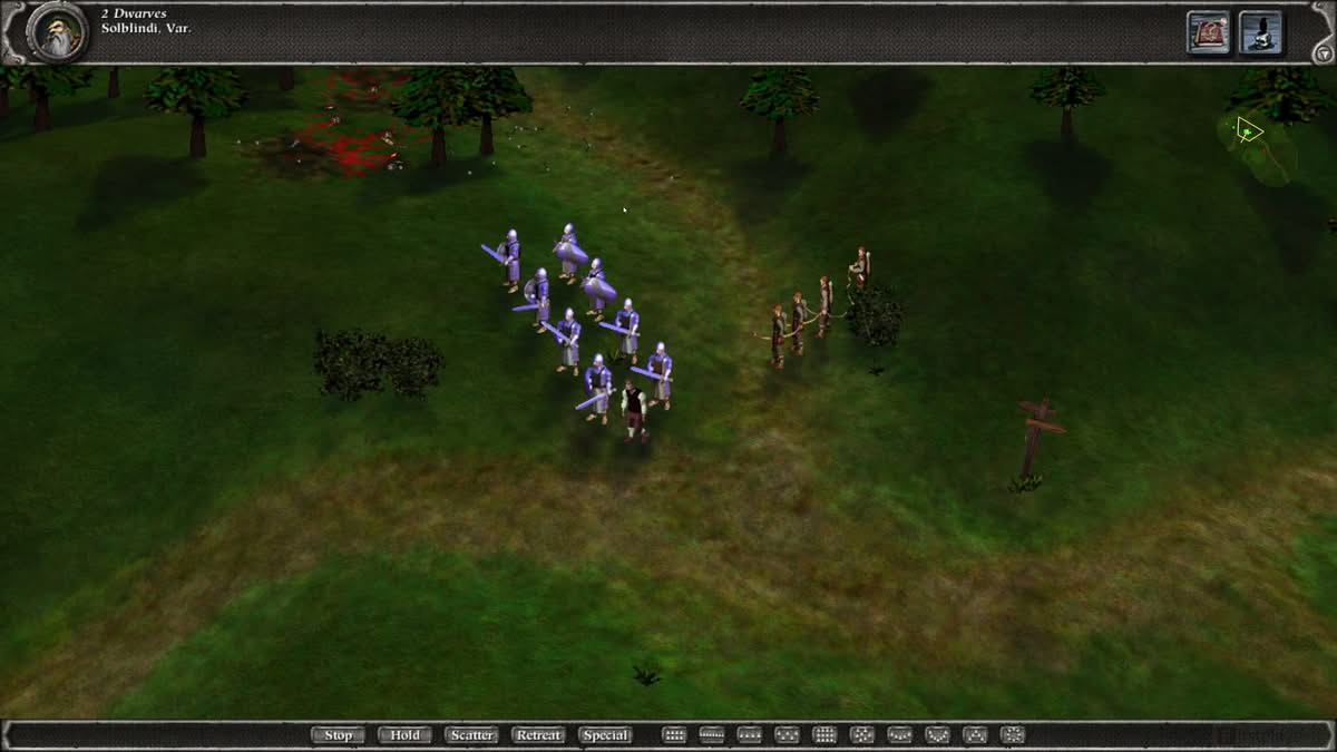 Formation de l'armée dans Myth - guerriers en armure devant, archers derrière