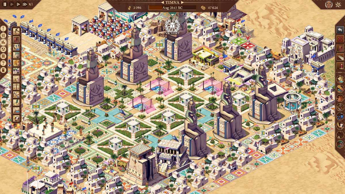 Pharaoh A New Era, quartier riche avec statues et jardins en haute résolution