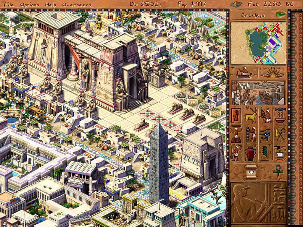 Pharaon 1999 original, ensemble de temples et obélisque dans la cité égyptienne