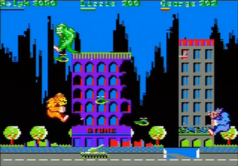 Lizzie sur le point de tomber d'un gratte-ciel dans Rampage