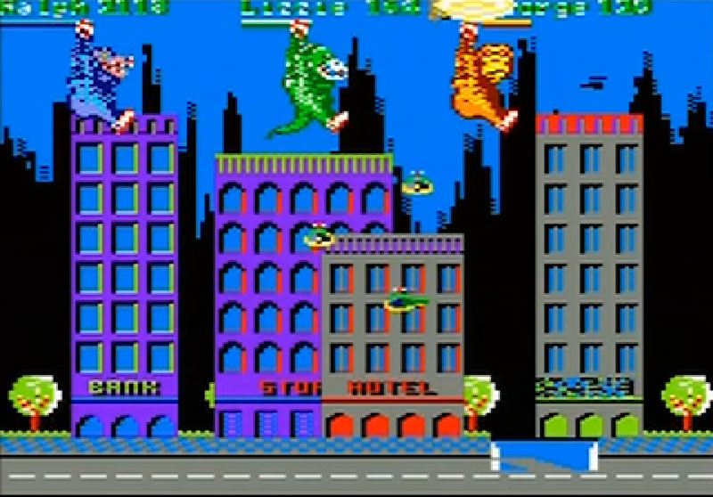 Les trois monstres de Rampage arrivant par les airs