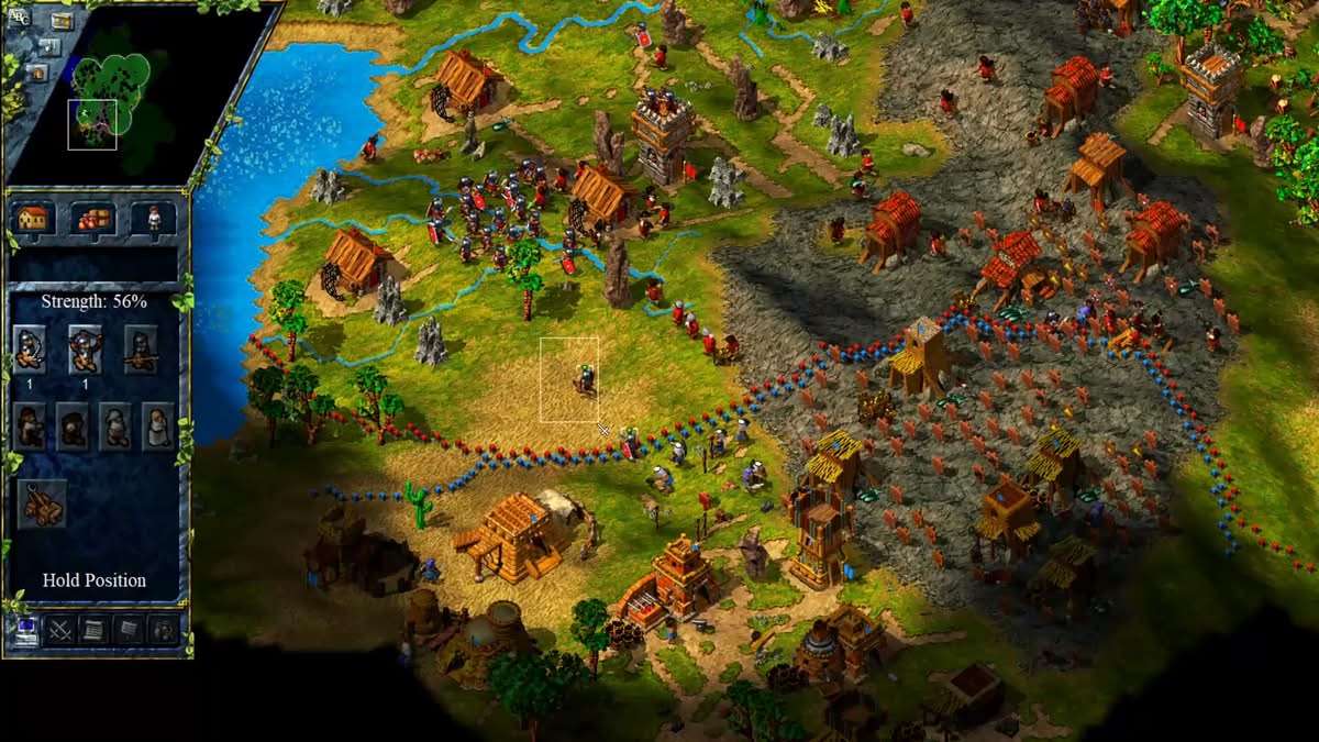 Frontière romaine et frontière égyptienne collées dans The Settlers III avant le combat pour le territoire