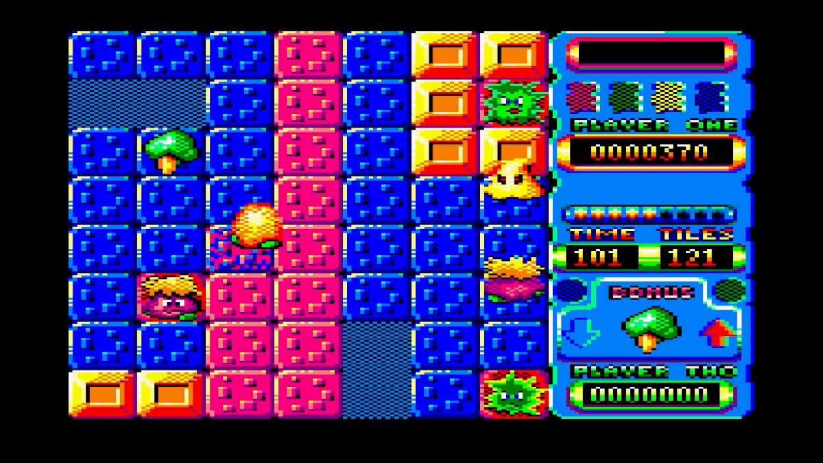 Skweek repainting the tiles pink on Amstrad CPC