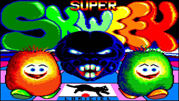 Super Skweek : Skweek and Scroutch rushing toward the player while a black-headed monster follows them