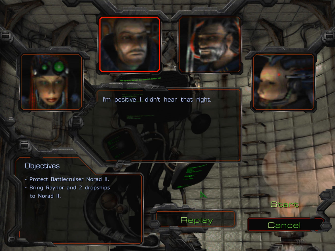 Écran de briefing des missions dans StarCraft