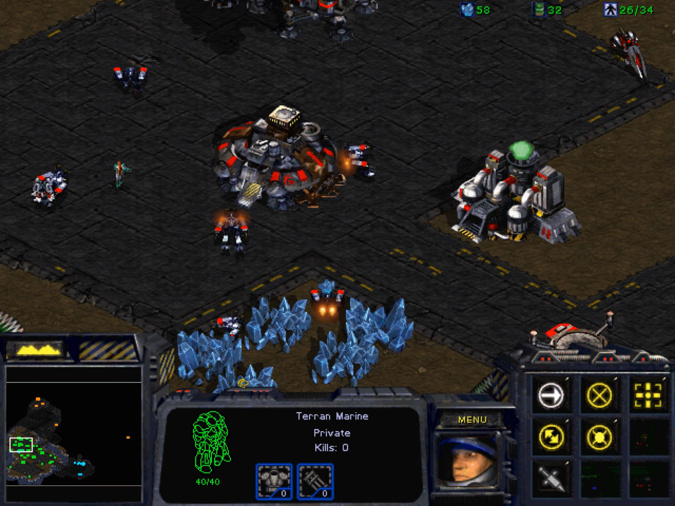 Une base Terran avec le main et les récolteurs SCV au minerais