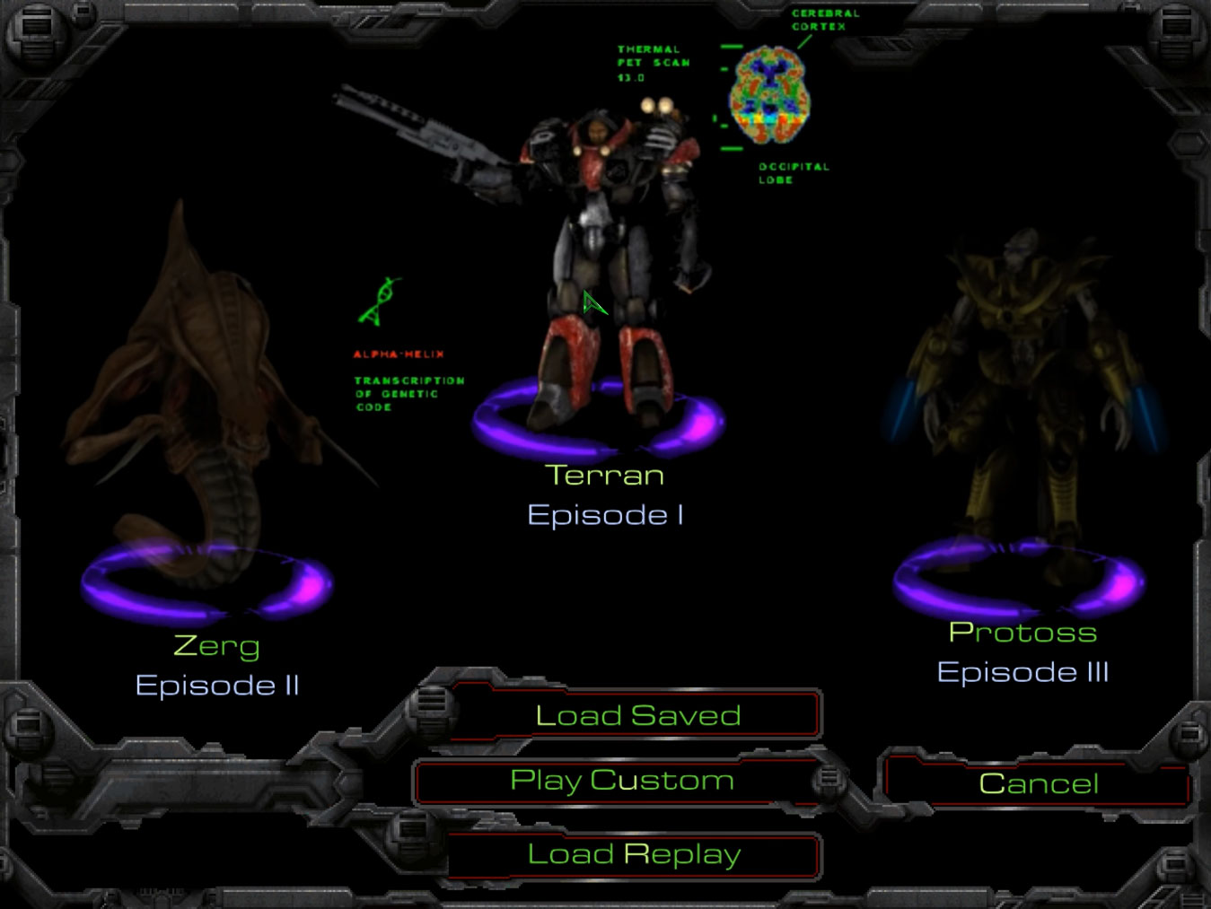 Menu de sélection de la race Terran