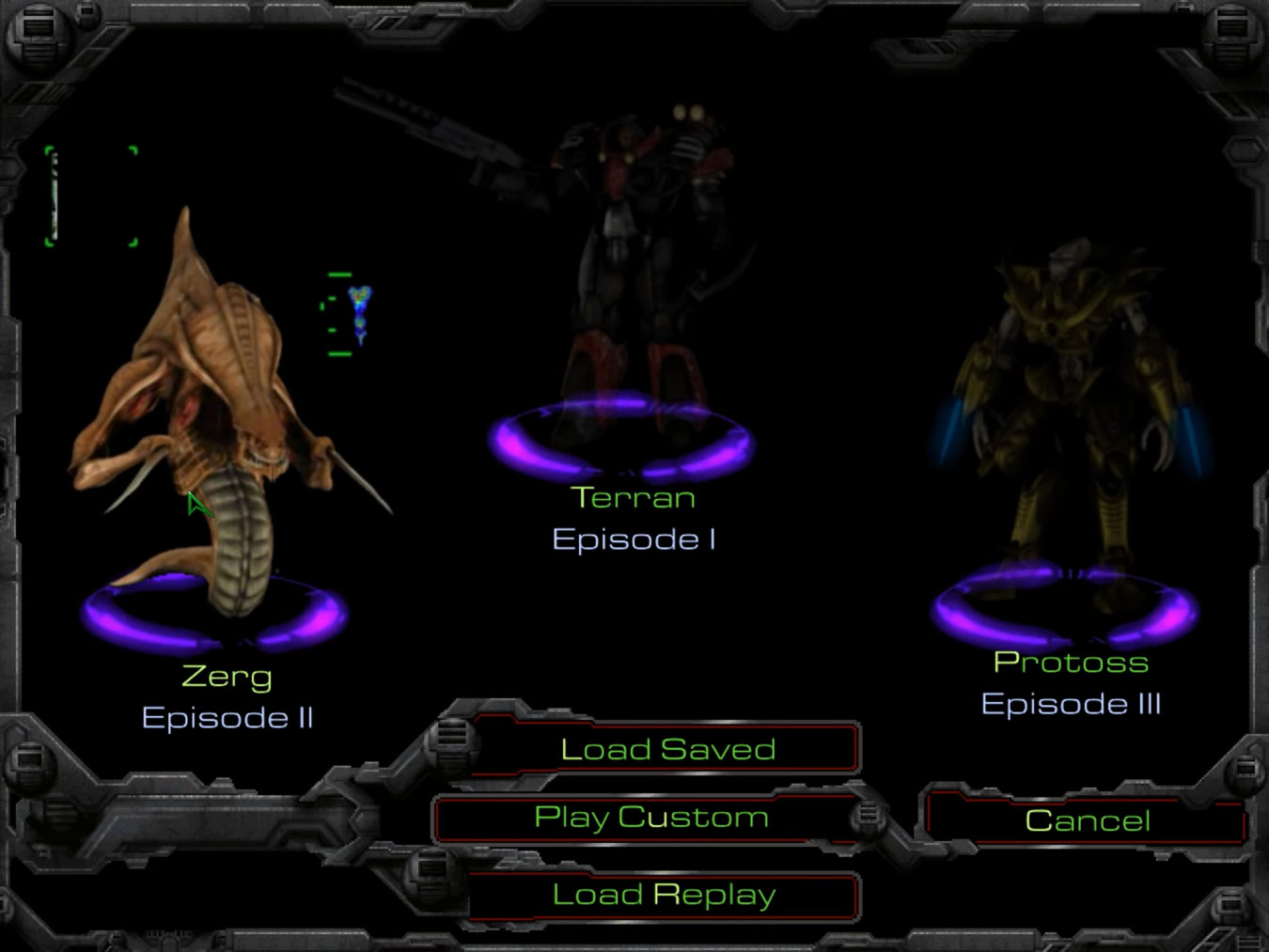 Menu de sélection de la race Zerg