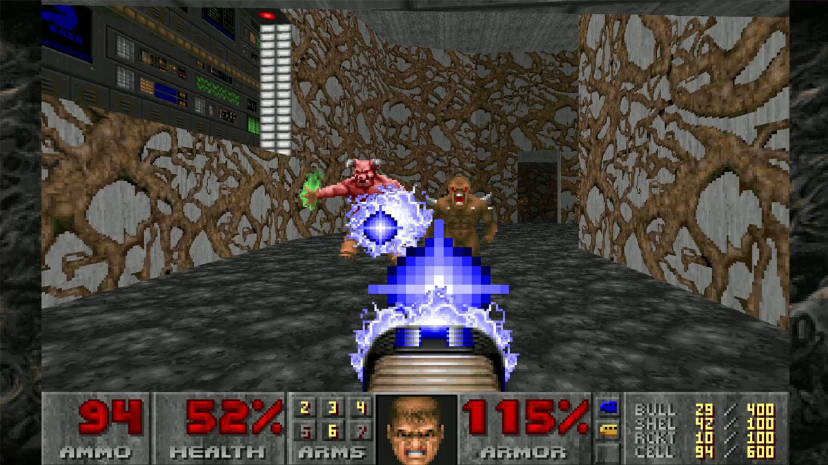 Doom - Le joueur tire avec un canon plasma sur des ennemis